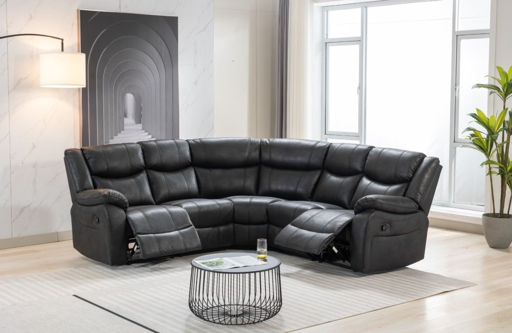 Paris Black Fabric 2 Corner 2 Wedge Sofa with Arms