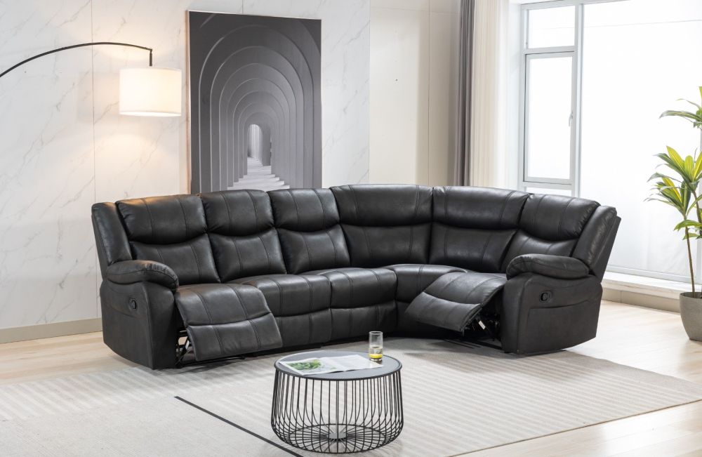 Paris Black Fabric 2 Corner 2 Wedge Sofa with Arms