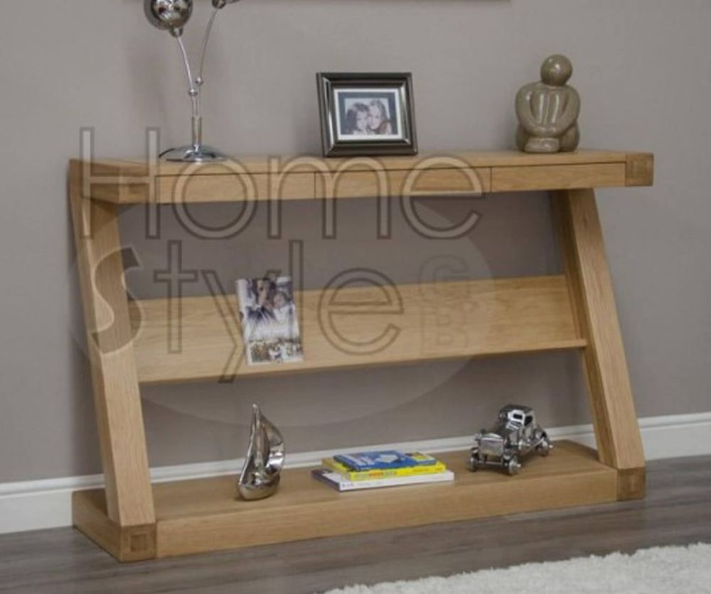 Homestyle GB Z Oak Designer Wide Console Table with Shelf